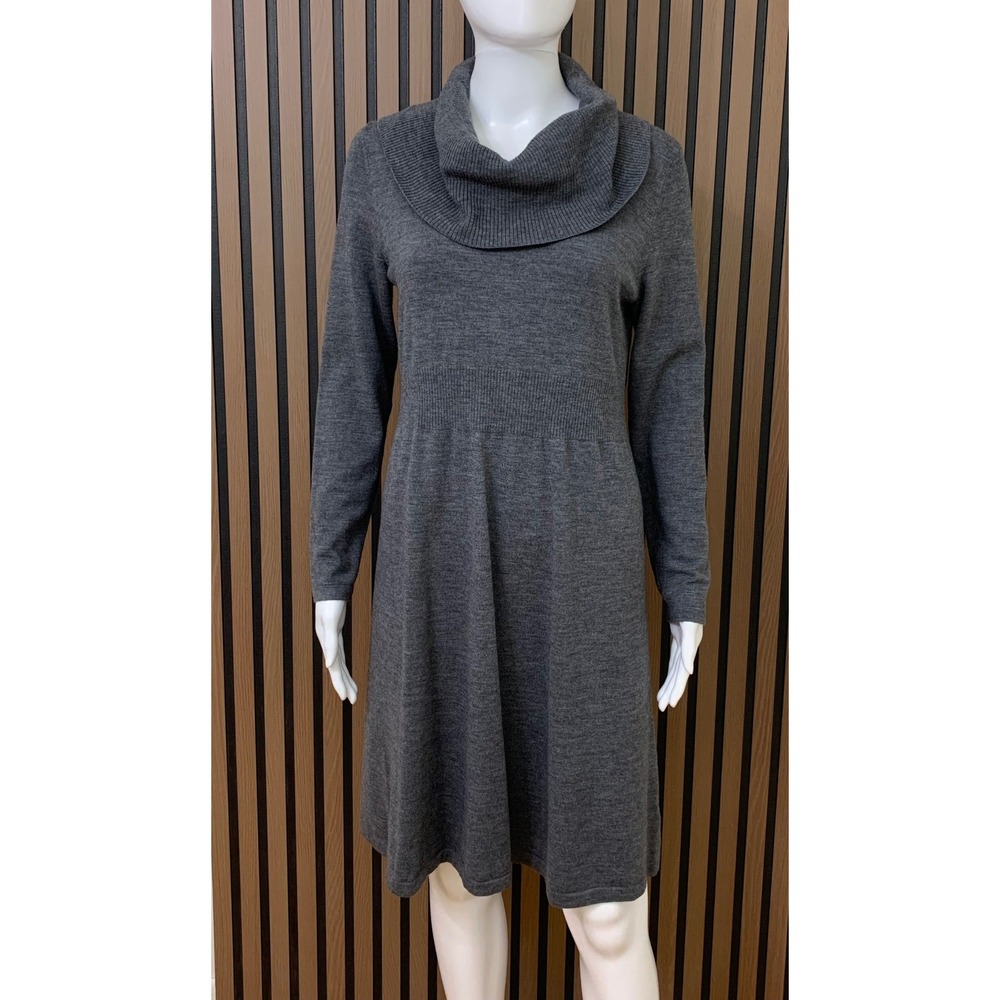 Talbots Women's Petites Gray Merino Wool Blend Cowl Neck Sweater Dress MP